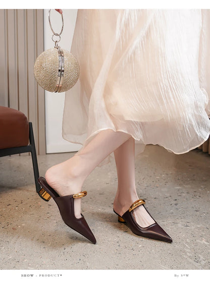 Pointed Toe Women's Slippers 2024 Summer Fashion Shallow Mouth Women's Mules Comfortable Wear Outside Ladies One Word Drag