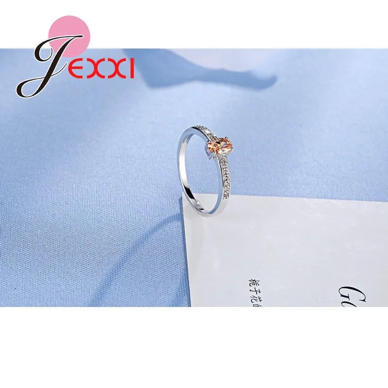 Promise Ring 925 Sterling Silver Color Elegant Style Warm Tone Orange&Yellow Crystal Stone For Women Girl Christmas Present