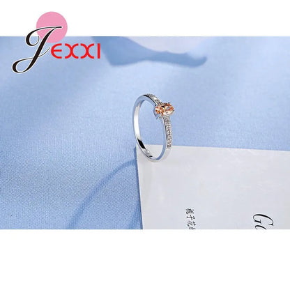 Promise Ring 925 Sterling Silver Color Elegant Style Warm Tone Orange&Yellow Crystal Stone For Women Girl Christmas Present