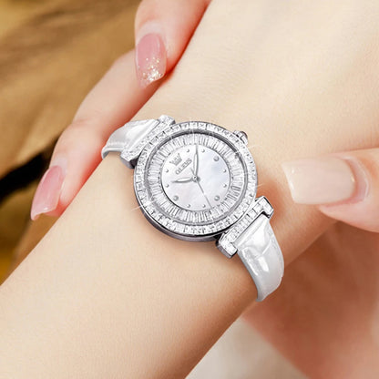 OLEVS 9983 Women's Watches Light luxury Fashion Original Quartz Watch for Ladies Waterproof Leather Strap Luminous Diamond Dial