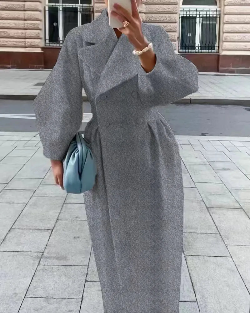 Winter Coat for Women Elegant Lantern Sleeve Lapel Collar Trench Coats Vintage Chic Long Jackets Overcoat 2023 Luxury Outwear