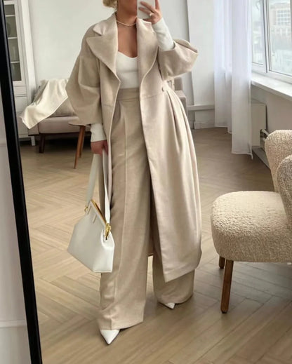 Winter Coat for Women Elegant Lantern Sleeve Lapel Collar Trench Coats Vintage Chic Long Jackets Overcoat 2023 Luxury Outwear