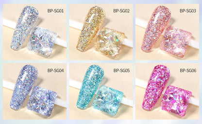 BORN PRETTY 7ml Glitter Gel Nail Polish Set Sparkly Shiny Gold Silver Pink Glitter Gel Polish Kit Winter Christmas Gift Box