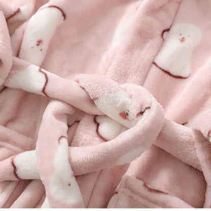 Winter Children Flannel Bath Robe Baby Cartoon Printed Hooded Bathrobe Baby Boy Girl Pajamas Kids Sleepwear Robe Nightgown