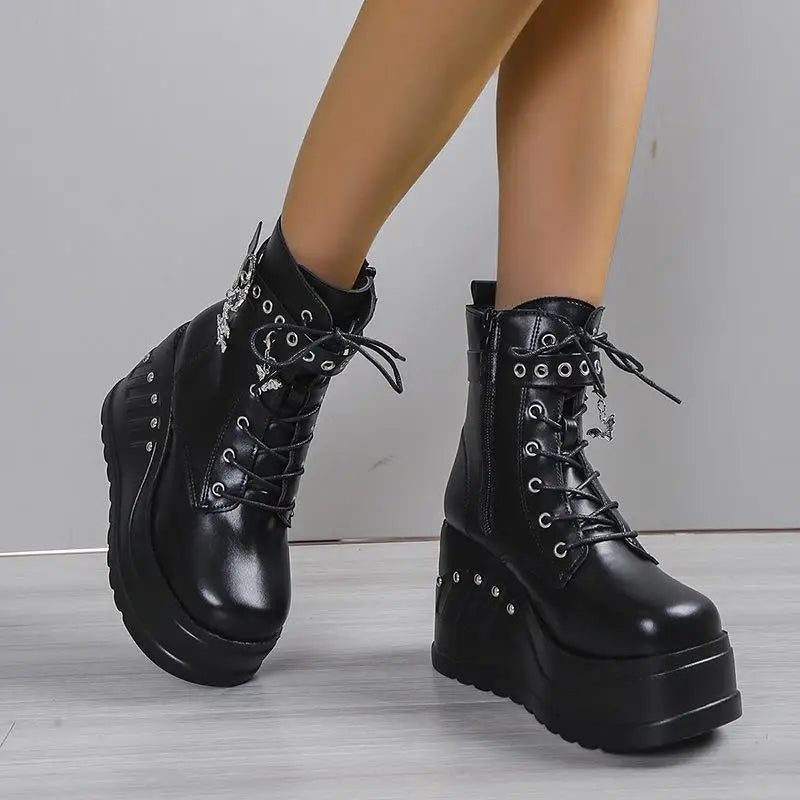 2025 New Boots for Women Fashion Hot Sale Punk Goth Platform Heels Wedge Women's Boots Casual Goth Punk Size 43 Women's Shoes
