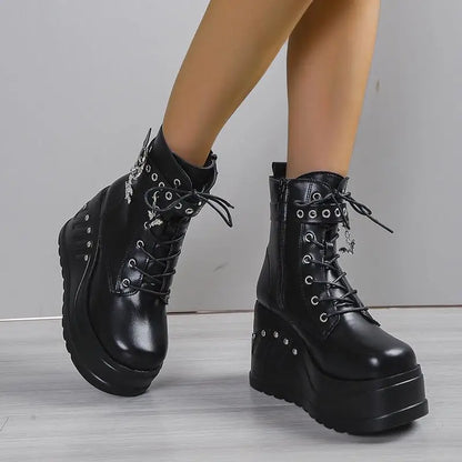 2025 New Boots for Women Fashion Hot Sale Punk Goth Platform Heels Wedge Women's Boots Casual Goth Punk Size 43 Women's Shoes