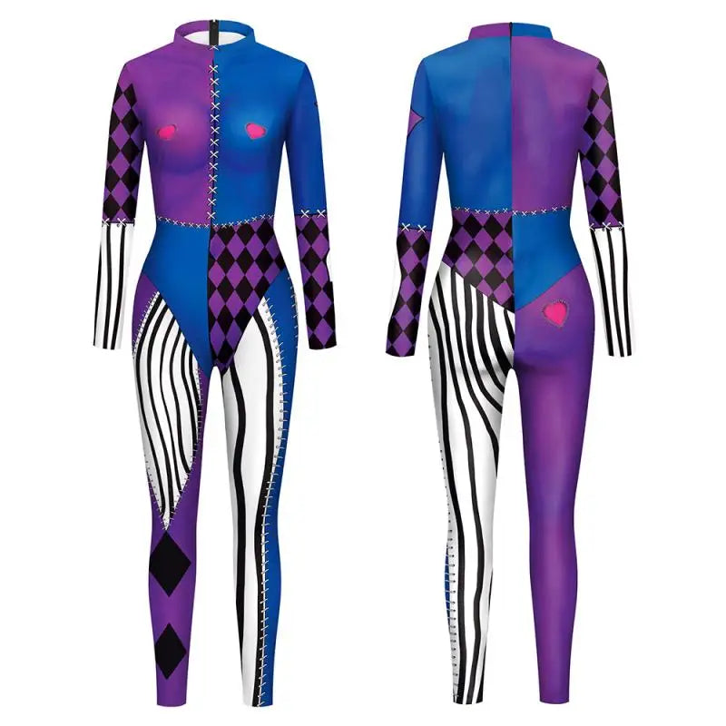 Zawaland Cosplay Costume Clown Women Printing Halloween Dress Up Matching Set Jumpsuits Carnival Party Dress Leggings Bodysuit