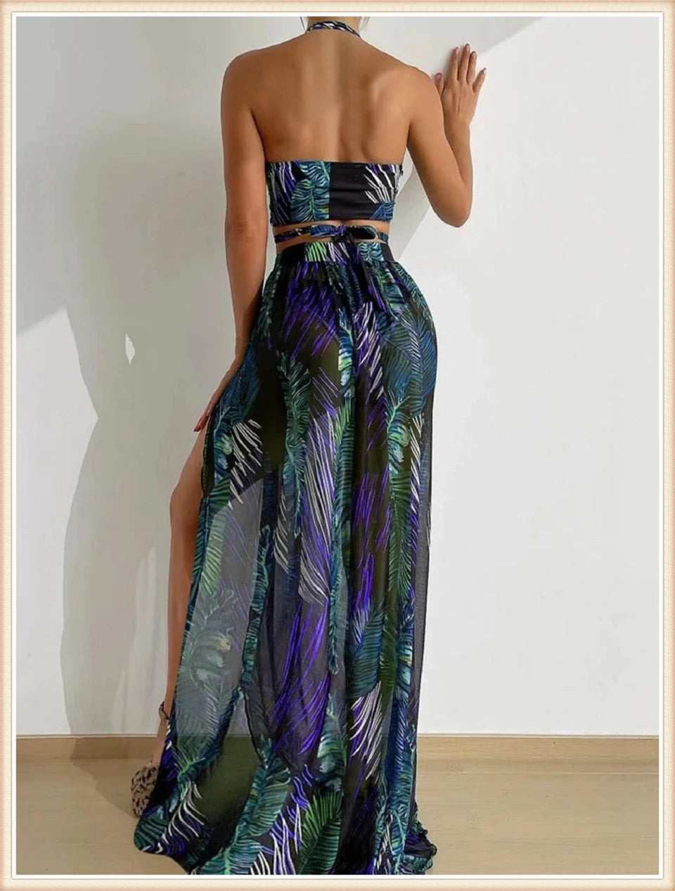 3 Pieces Tie Dye Cross Bikini 2025 Women Sexy Halter Swimsuit & Cover Up Pants Swimwear Bathers Bathing Swimming Suit Beachwear