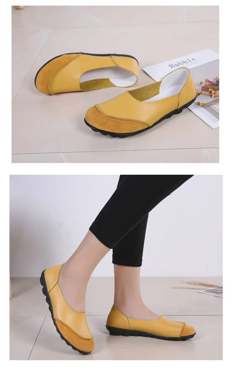 Women's shoes casual flat walking low heel loafers leather solid color large size casual single shoe work shoes44