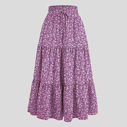 Women'S Boho Vintage Floral Print Maxi Skirt Elastic High Waist Pleated Flowy A Line Long Skirts Toddler Fall 2024 Falda Short