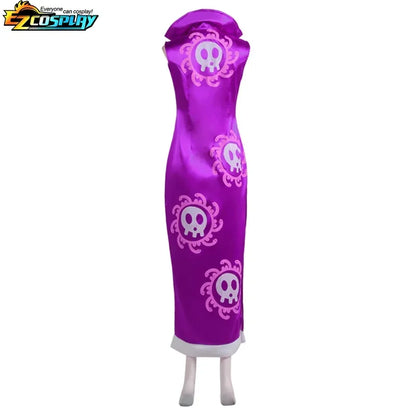 Boa Hancock Cosplay Costume Anime Kimono Purple Dress Cheongsam Cloak Women Halloween  Fancy Dress Cheongsam Uniform Suits
