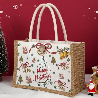 Christmas Tote Bag Santa Claus Prints Large Capacity Jute Handbag Female Eco-Friendly Shopping Christmas Gift Handbag New