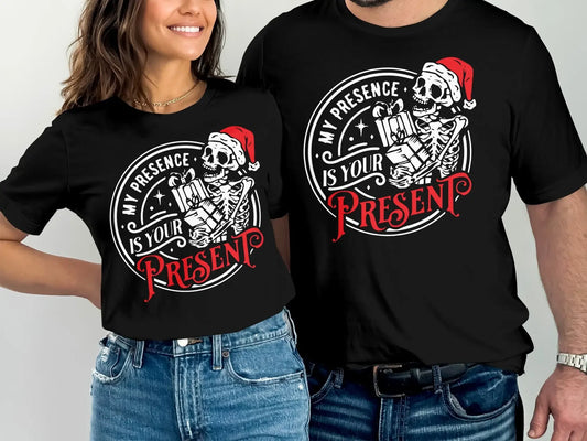 My Presence Is You Present Funny Christmas Skeleton T Shirt For Men Women Youth Kids Husband Boyfriend Son Father Xmas