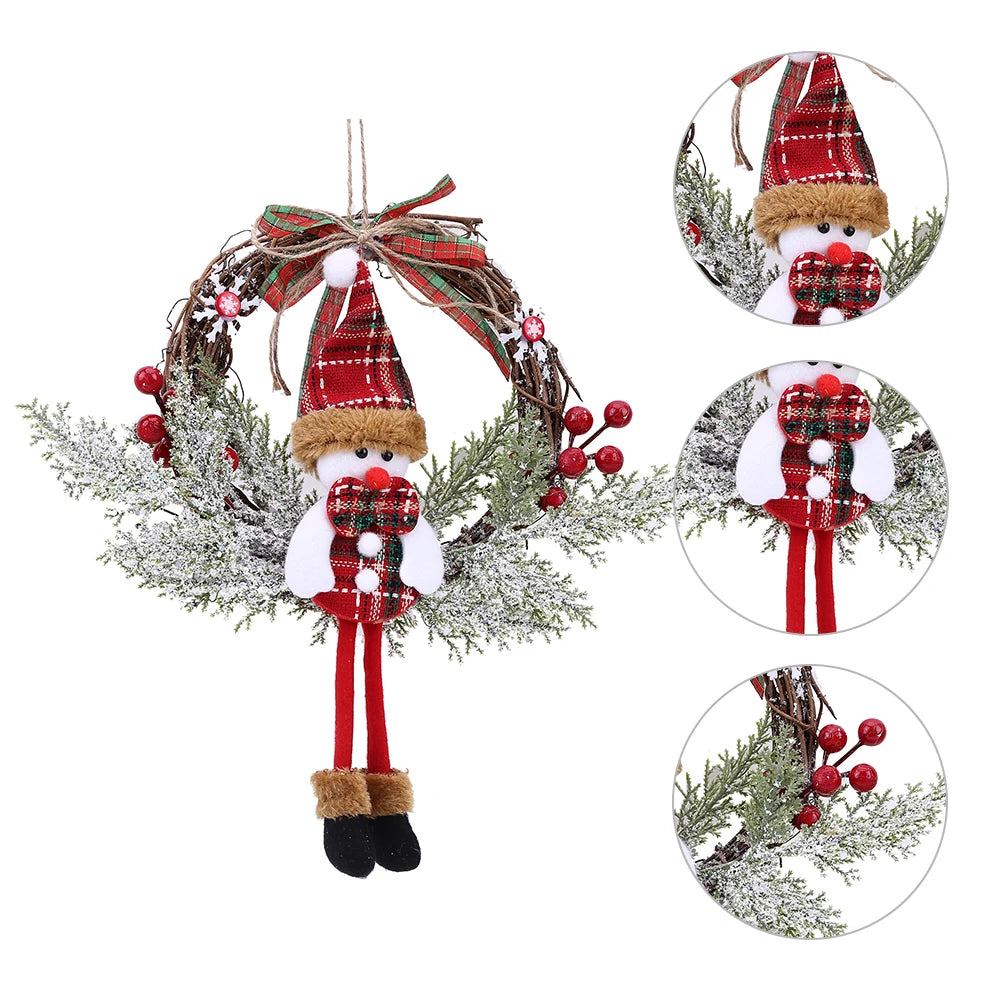 Christmas Wooden Hanging Garland Multifunctional Holiday Art Wreath with Bowknot Festival Theme for Holiday Indoor Outdoor Decor