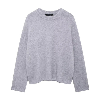 HH Autumn Sweater For Women Fashion Vintage Wine Red Knitted Pullover Long Sleeve O Neck Sweatshirt High Street Knitwear Top