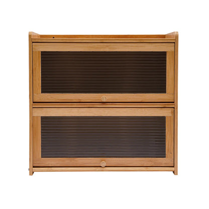 2-Tier Bamboo Storage Cabinet Large Storage Space Countertop Storage Cabinet