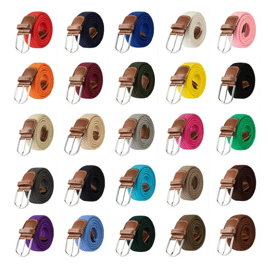 Black Female Casual Knitted Pin Buckle Men Belt Woven Canvas Elastic Expandable Braided Stretch Belts for Women Jeans Belts Belt