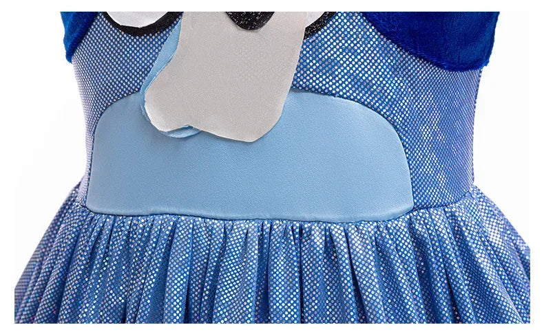 Sparkly blue dog tutu dress for girls with a soft bodice and layered skirt