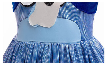 Sparkly blue dog tutu dress for girls with a soft bodice and layered skirt