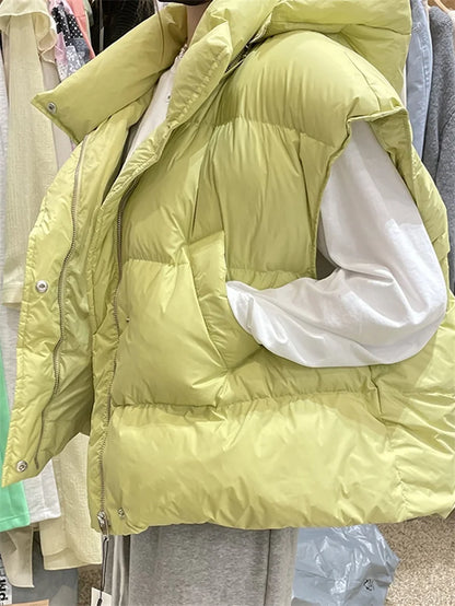 Stand Collar Sleeveless Down Cotton Jacket Women's Autumn Winter New  Loose Warm Hooded  Short Waistcoat Outwear Female