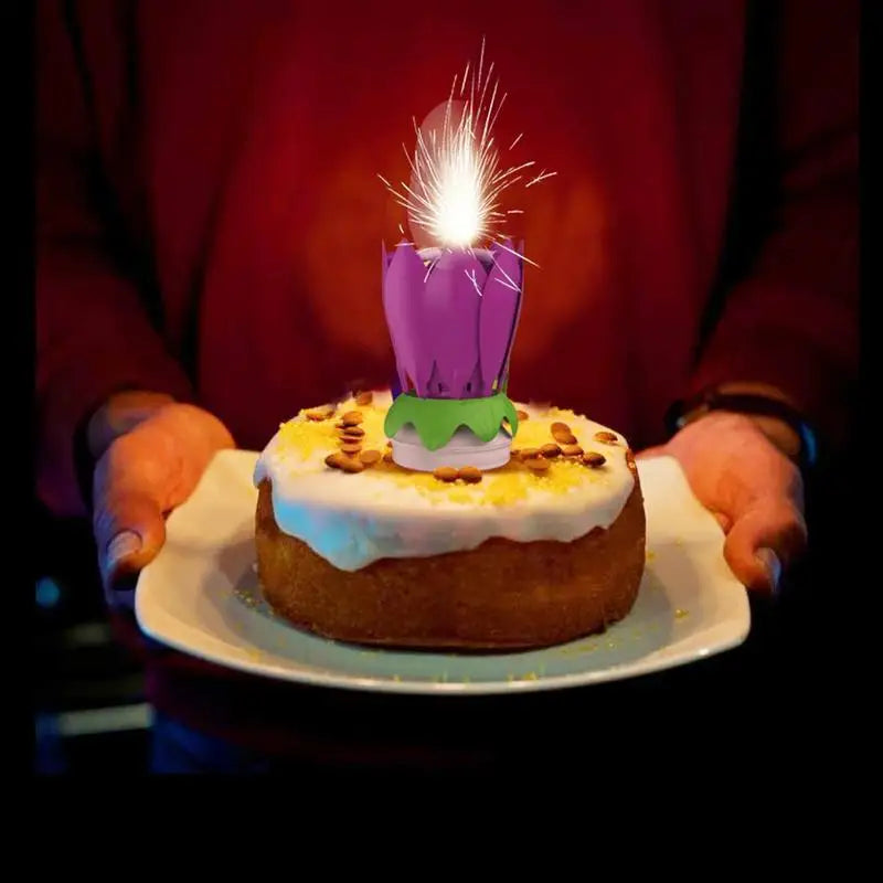 Innovative Party Cake Candles Musical Rotating Lotus Flower Flat Bottom Rotating Electronic Candle Birthday Cake Music Candles