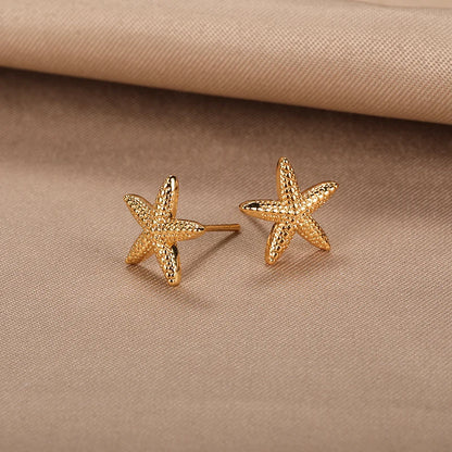 Geometric Fashion Temperament Casual Starfish Stud Earrings For Women Stainless Steel Earrings Female Summer Jewelry Gift