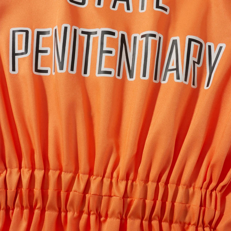 Adult Halloween Orange Prison Jumpsuit Costume Letter Print Long Sleeve Party Cosplay Jail Outfit Playsuit for Men and Women
