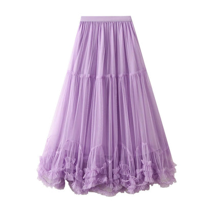 Women's Tutu Skirt Fairy Elastic Waist Large Swing Tulle Skirt Festival Mesh Ballet Dancing Clothes Ruffled Layer Long Skirt