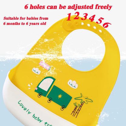 Cute Baby Bibs Waterproof Silicone Bib Infant Toddler Feeding Saliva Towel Cartoon Adjustable Children Apron with Pocket Scarf