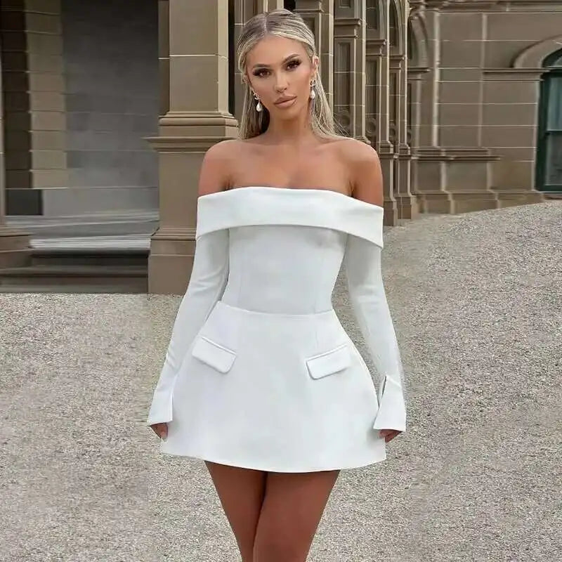 Townlike Lace Patchwork Waist Wrap A-line Dress Women Mini 2024 Autumn Winter Dress Backless Nightclub Sexy Party Dresses