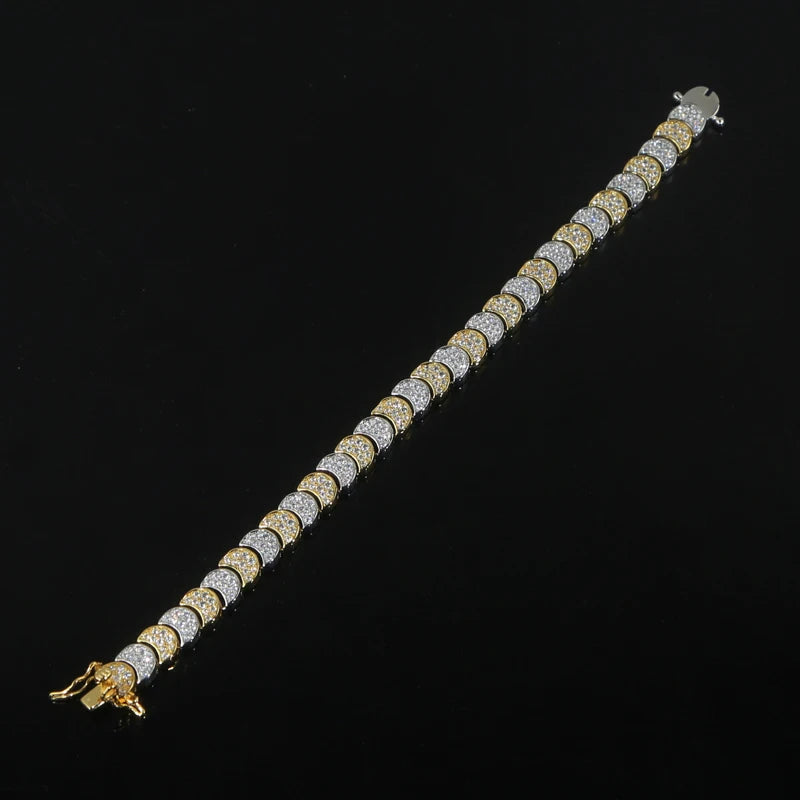 Two Tone Gold Color Paved 5A Cubic Zirconia CZ Moon Shaped Charm Link Chain Fashion Women Bracelet 2025 Gift