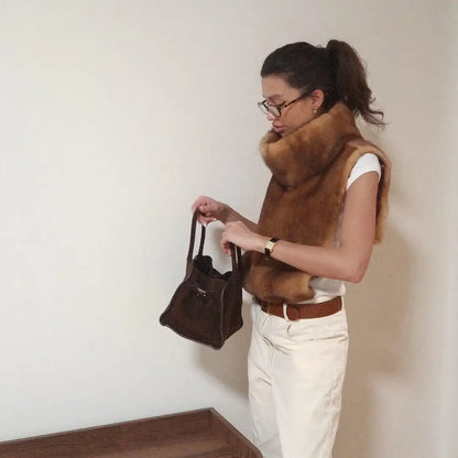 Fashion Women's Faux Fur Vest Sleeveless High Collar Waistcoat Casual Chic Streetwear Outerwear Ladies Fashion Winter 2025 Tops