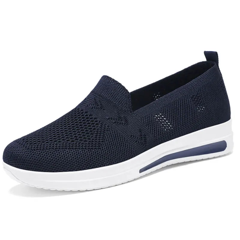 Autumn Women's Slip On Loafers Breathable Mom Soft Flats Classic Office Shoes Knitted Tennis Walking Shoes Sock Sneakers