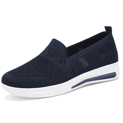 Autumn Women's Slip On Loafers Breathable Mom Soft Flats Classic Office Shoes Knitted Tennis Walking Shoes Sock Sneakers