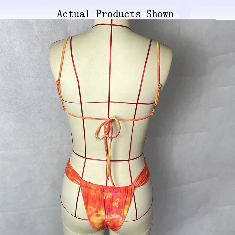 BEACHCICI Women's Bikini Two Piece Set Sexy Suspender Strap Colorful Chic Ruched Swimsuit Tie up Beach Holiday Swimwear