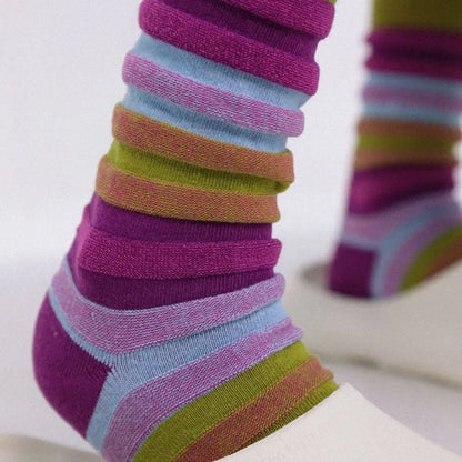 Autumn Winter Fashion For Woman Concave Convex Three-dimensional Stripes Colorful Cotton Socks Mid Tube Soft Sport Casual Sox