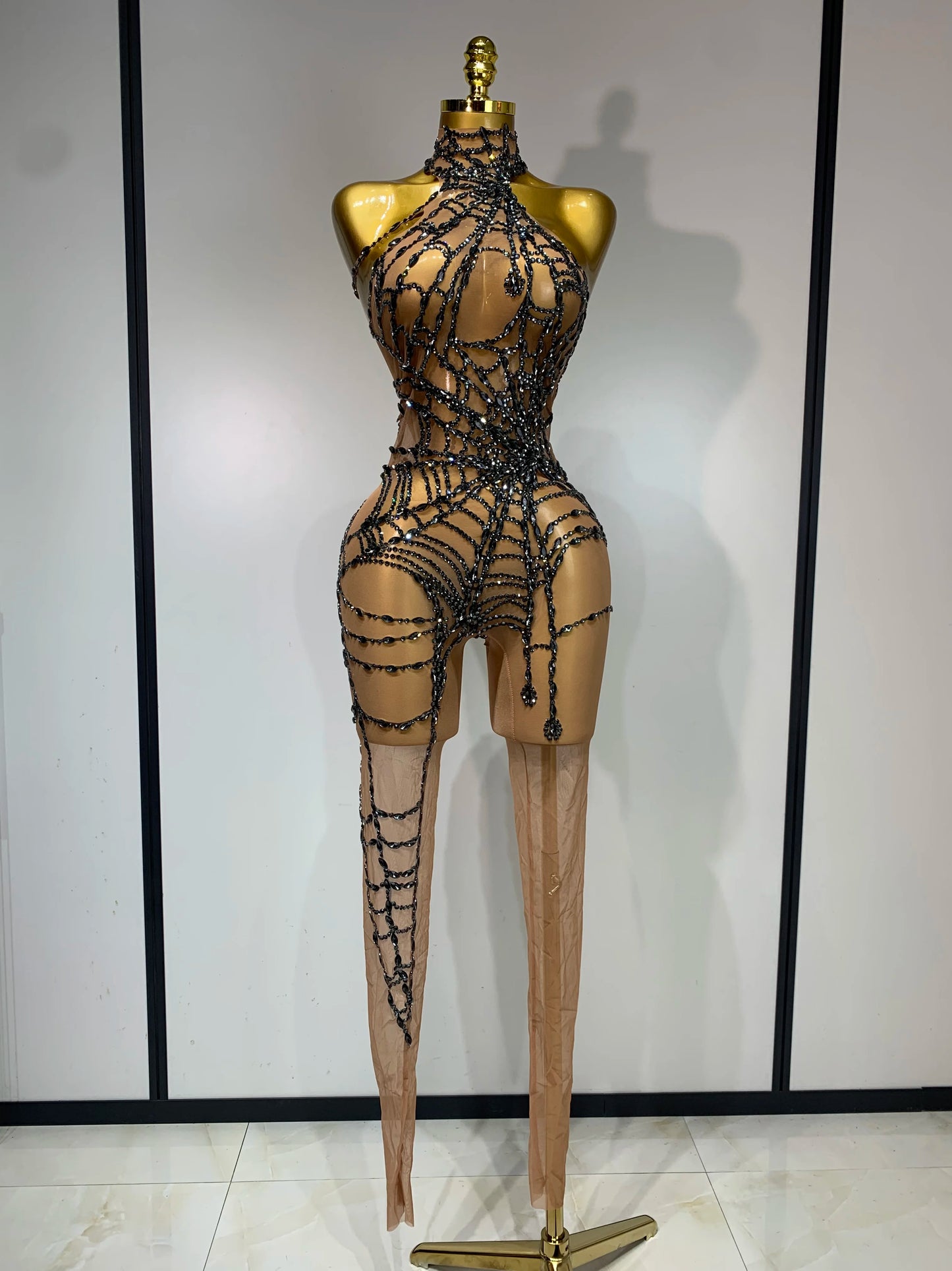 STOCK Sparkly Diamond Women Sexy Mesh Jumpsuit Nightclub Bar Party Show Gogo Dancer Clothing Drag Queen Outfit Stage Costume