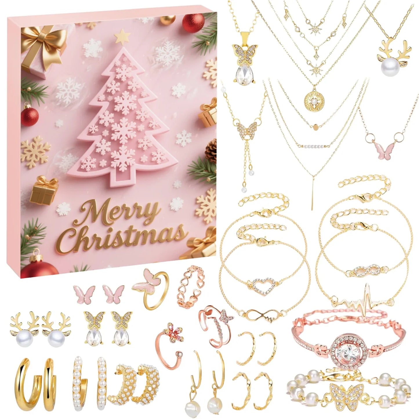 Christmas Countdown Calendar 24 Days Christmas Decorative Countdown Advent Calendar Necklace Bracelet Earrings Christmas Gifts