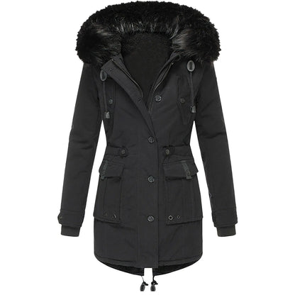 1 Pcs Winter Down Padded Coat for Women Plus Size Puffer Jacket Thick Thermal Fleece Lined Parka Fur Collar Hooded Outwear Loose