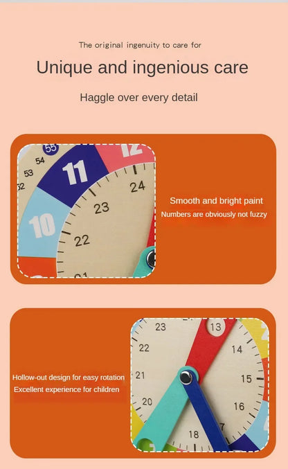 Wooden Clock Model Teaching Aid Montessori Learning Clocks with Cards Kindergartner Toy for Game Interaction Playroom Wall