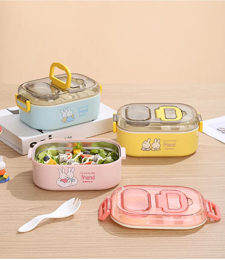 Kawaii Miffy Stainless Steel Divided Lunch Box Water Heated Student Lunch Box Cartoon Portable Bento Box Christmas Gift Toy
