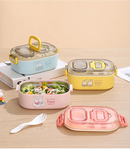 Kawaii Miffy Stainless Steel Divided Lunch Box Water Heated Student Lunch Box Cartoon Portable Bento Box Christmas Gift Toy