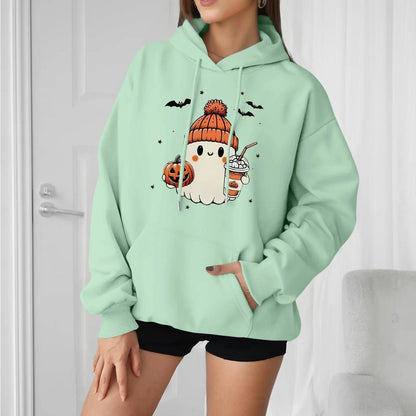 Women Halloween Printed Hoodie Casual Long Sleeve Sweatshirt Fashion Oversize Pullover Cozy Winter Streetwear Chic Loungewear