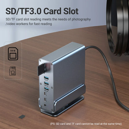 15 In 1 USB-C Docking Station，Type-C 4K60Hz HUB With HDTV*2+PD 100W+USB 2.0/3.0+SD+TF+RJ45 Ethernet+3.5 mm Audio+VGA For Laptop