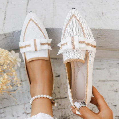 Women Flats 2024 New Knitted Slip Breathable Comfortable Solid Color Shoes Casual Pointed Toe Walking Loafers Sneakers Women
