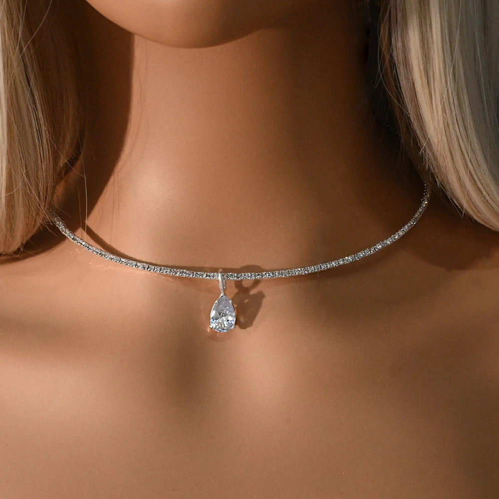 Stonefans Water Drop Pendant Choker Necklace Wedding Luxury Rhinestone Accessories Fashion 2025 Charms Jewelry High Quality Gift