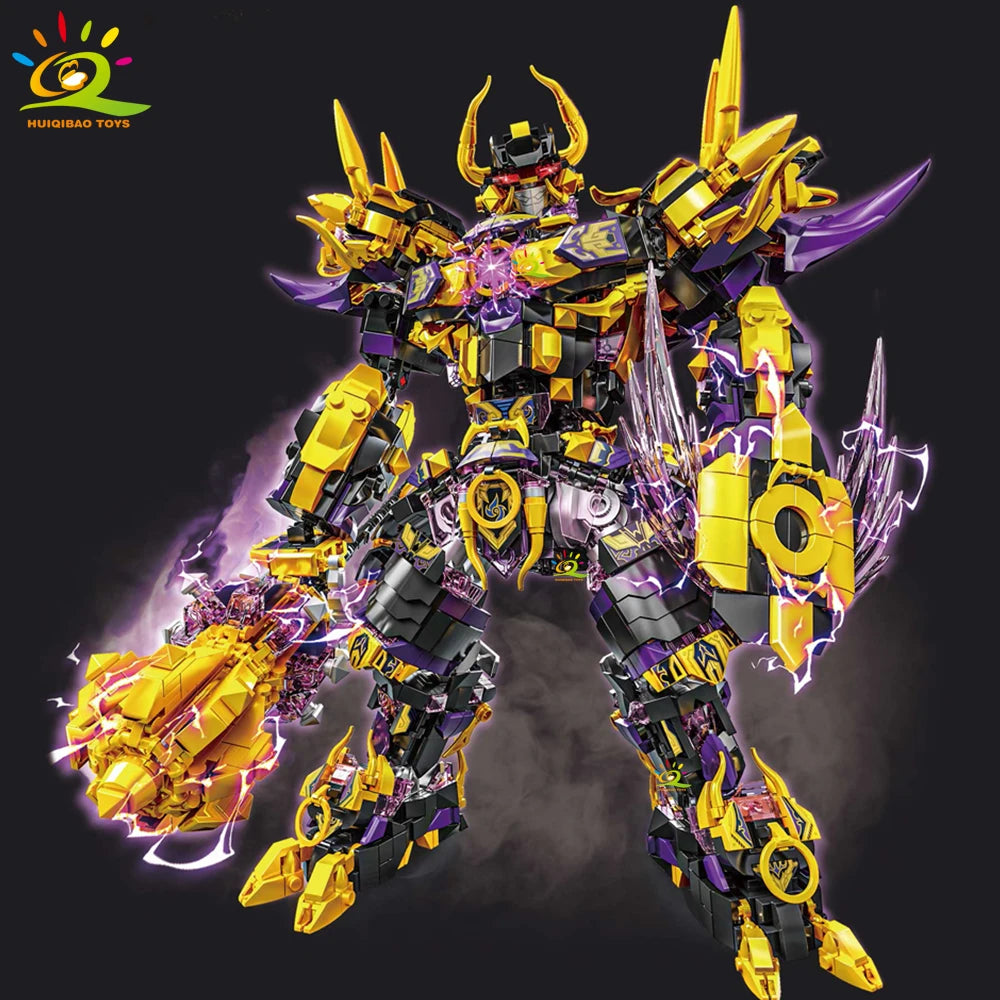 HUIQIBAO SunWuKong Warrior Mech Robot Building Blocks MOC Chinoiserie Action Figure Brick Children City Construction Display Toy
