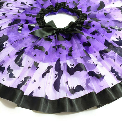 Halloween Adults Women Bat Pumpkin Witch Costume Set Tulle Skirt Hat Broom Skirt 3pcs/set,for Halloween Carnival Party Cosplay