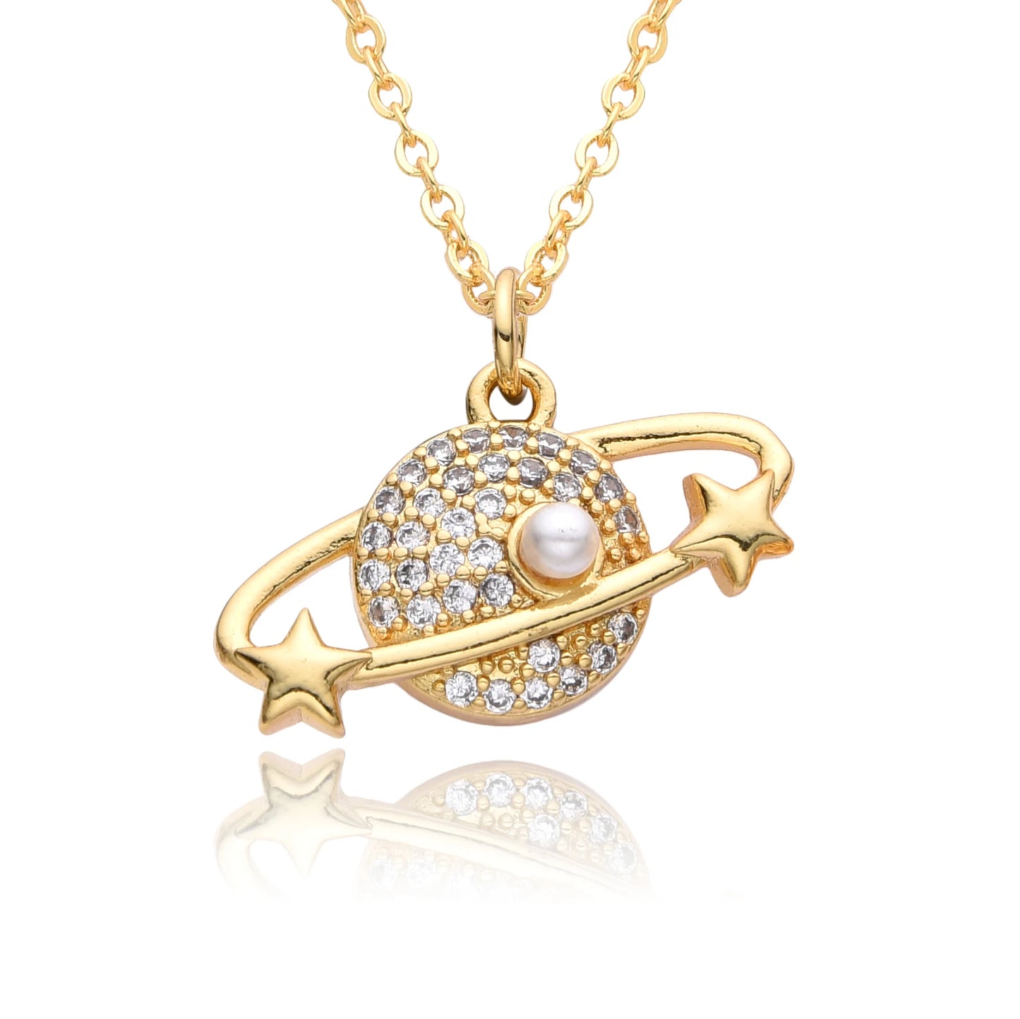 Y2K Gold Color Saturn Charms Micro-inlaid CZ Necklace for Women Planet Choker Chain Pendant DIY Jewelry Christmas Gift Wholesale