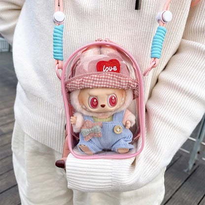Labubu Protect Case Creative Transparent Colored Ball 15cm Labubu Sitting Party Protection Shoulder Bag Pain Bag PVC Storage Bag